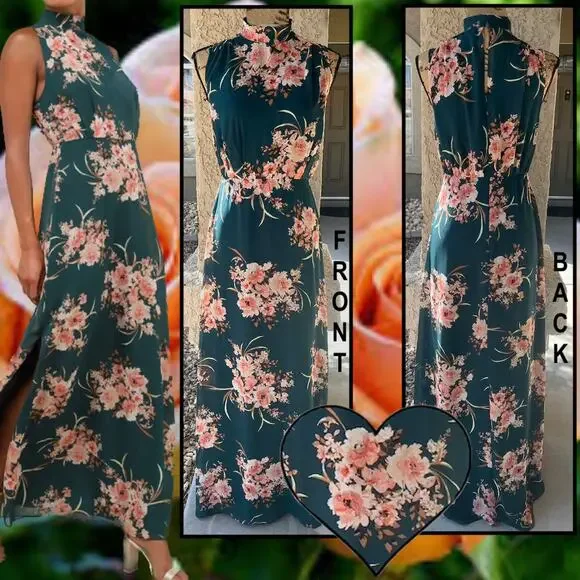 Lulus | Dresses | Lulus Classic Elegance Emerald Floral Mock Neck Maxi Dress  Size S | Poshmark